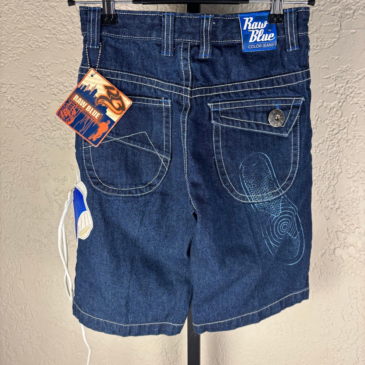 Raw Blue NWT Y2K Shoe Embroidered Baggy Skater Abstract Sz 12 Jean Shorts
