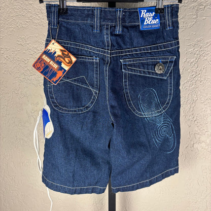 Raw Blue NWT Y2K Shoe Embroidered Baggy Skater Abstract Sz 12 Jean Shorts