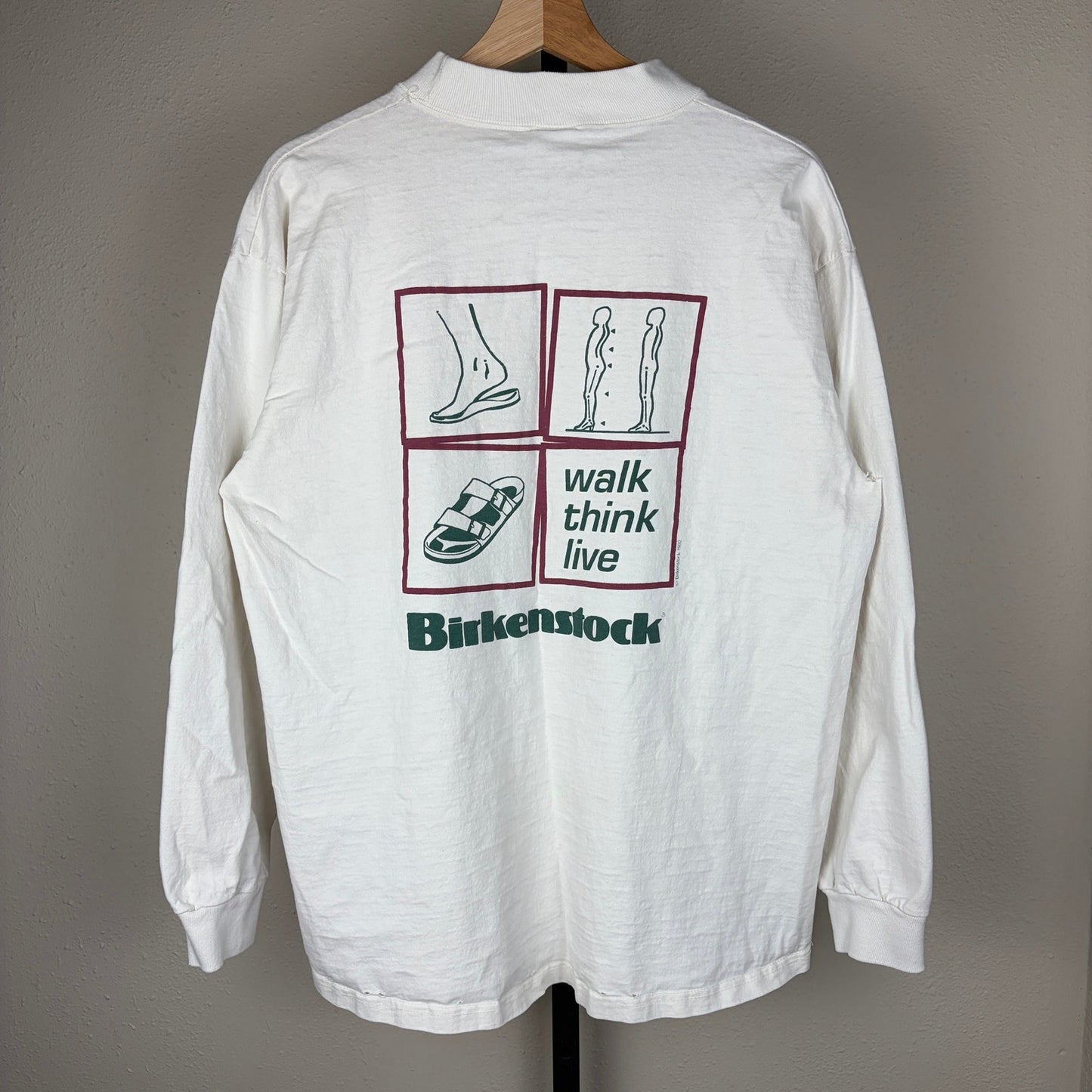 Vintage Birkenstock Shirt Rare 1992 Walk Think Live XL Graphic Longsleeve