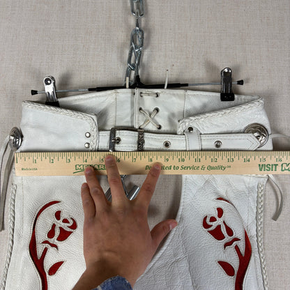 Pro Rider Premium Leather RARE Chaps + Vest Fringe Suede Rose Sz M/L White Set