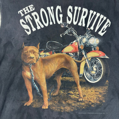 Vintage Harley Davidson 3D Emblem The Strong Survive Pitbull Faded Large Cutoff