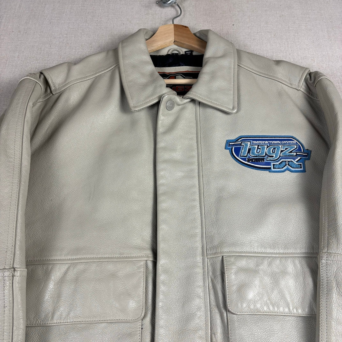 Vintage Lugz Authentic Embroidered Leather Jacket Large