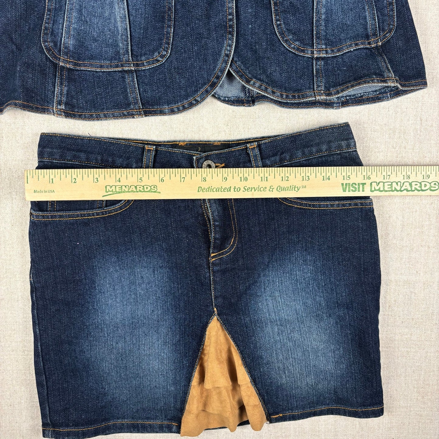 Baby Phat Y2K Denim Suede 2pc Skirt Jacket Matching Set Sz XL
