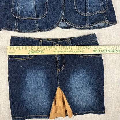 Baby Phat Y2K Denim Suede 2pc Skirt Jacket Matching Set Sz XL