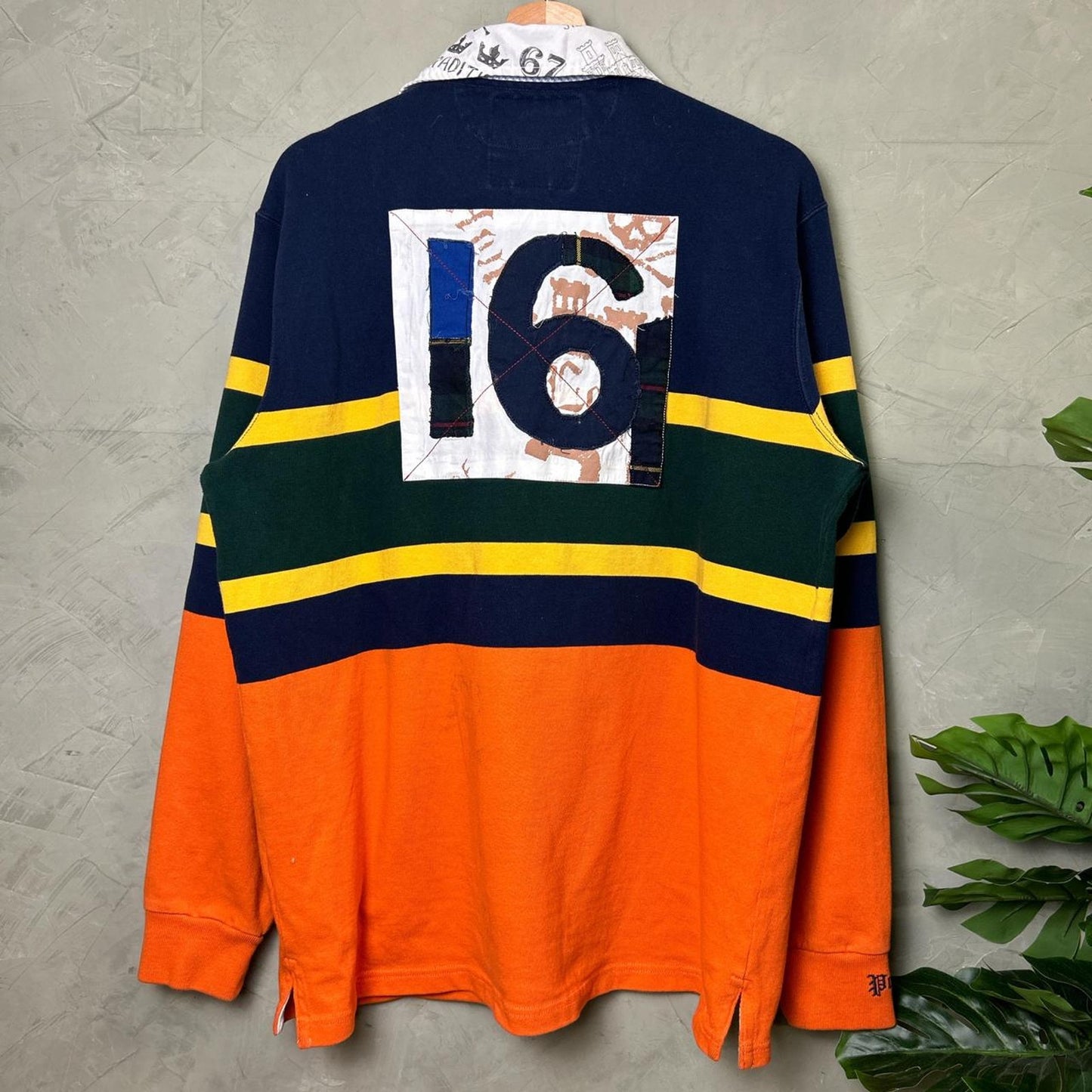 Polo Ralph Lauren RL 4 Color Block Striped Castle Lion Patch Large Rugby Shirt