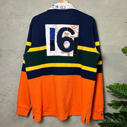 Polo Ralph Lauren RL 4 Color Block Striped Castle Lion Patch Large Rugby Shirt