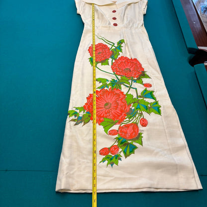 Vintage Alfred Shaheen Hand Painted RARE Hawaiian Three Button Maxi Dress