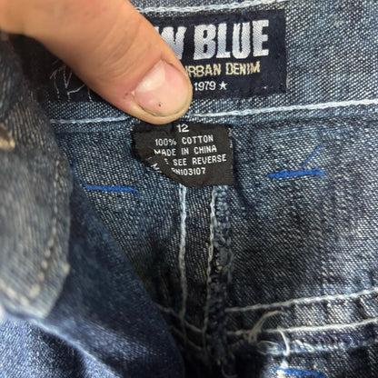 Raw Blue NWT Y2K Shoe Embroidered Baggy Skater Abstract Sz 12 Jean Shorts