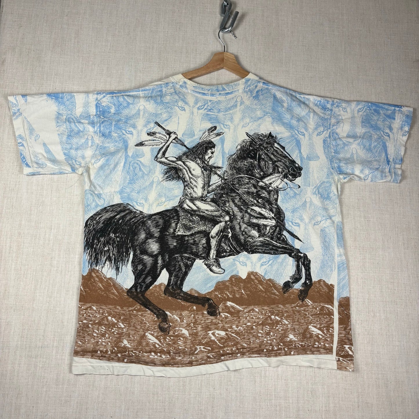 Vintage Native American AOP Fighting On Horseback XXL Shirt