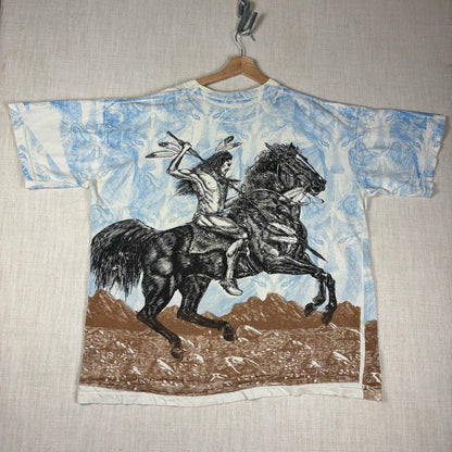Vintage Native American AOP Fighting On Horseback XXL Shirt