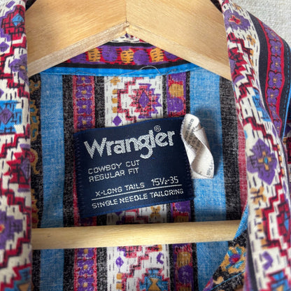 Vintage Wrangler Paisley Aztec Brushpopper Psychedelic Cowboy Cut Sz 15 1/2-35
