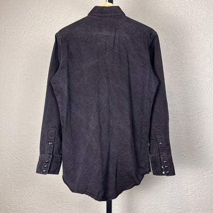 Wrangler X-Long Tails Vintage 90s Black Pearl Snap Small Button Down Shirt