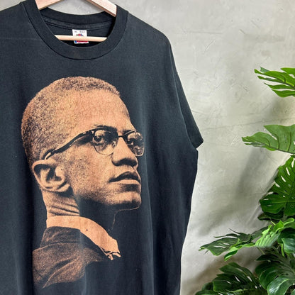 Malcom X Big Face Education Quote African American Civil Rights XL 90s Tee