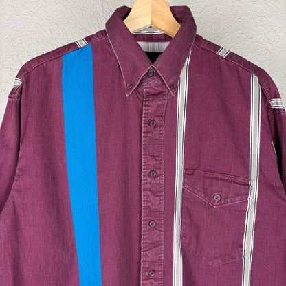 Wrangler Brushpopper Vintage 90s Bright Blue Stripe X-Long Tails Large Shirt