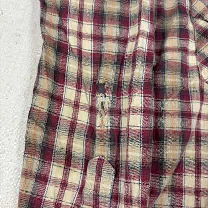 Vintage Lee Western Pearl Snap 70s Extra Long Tail Medium Distressed Plaid Shirt