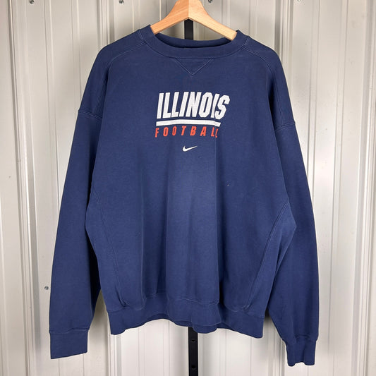Uni. Of Illinois Urbana Cham. Football 00s Nike Gray Tag Center Swoosh XL Crewneck