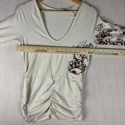 Y2K V Neck Ecko Red Womens Floral Cinch Waist Large Longsleeve