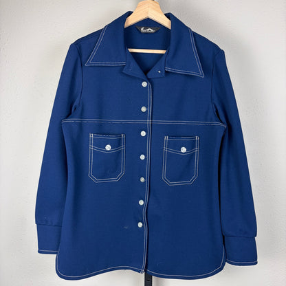Vintage Disco 1970s Jack Winter Contrast Stitching Sz 18 Double Knit Button Up