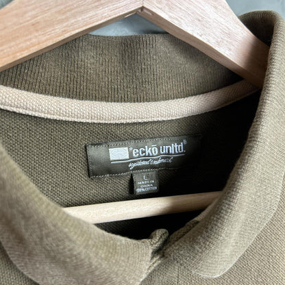 Ecko Unltd. Earth Tone Two Button Polo Rhino Logo Large Y2K Short Sleeve Shirt