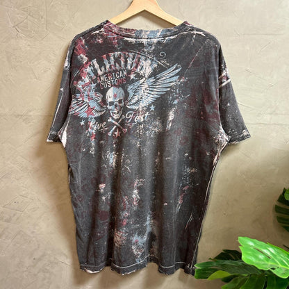 Affliction Y2K American Customs AOP Skull Tie Dye Large Shirt