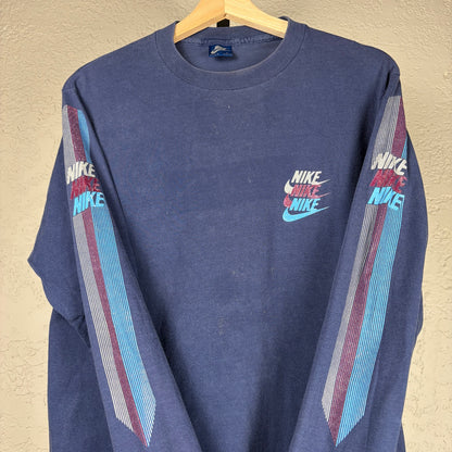 Vintage Nike 1980s Rare Blue Tag Striped Large Longsleeve Shirt