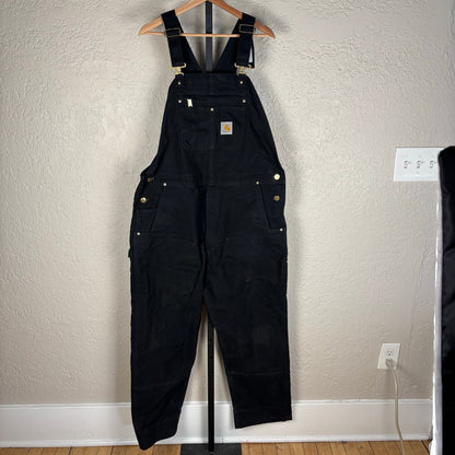 Carhartt Overalls Double Knee Black Workwear Duck Canvas Sz 40x30 Bibs