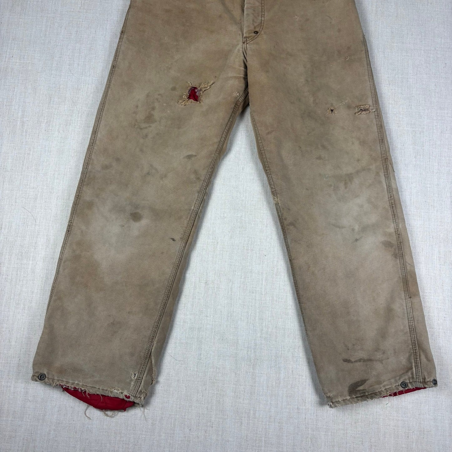 Vintage Carhartt Pants 1970s Distressed Tan Duck Canvas Quilted Lined Sz 32