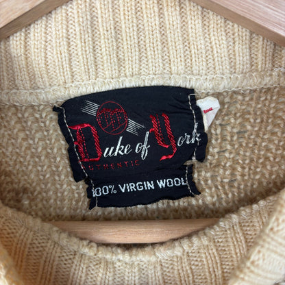 1960s Duke Of York Wool Abstract Pattern Medium Knit Fisherman Sweater