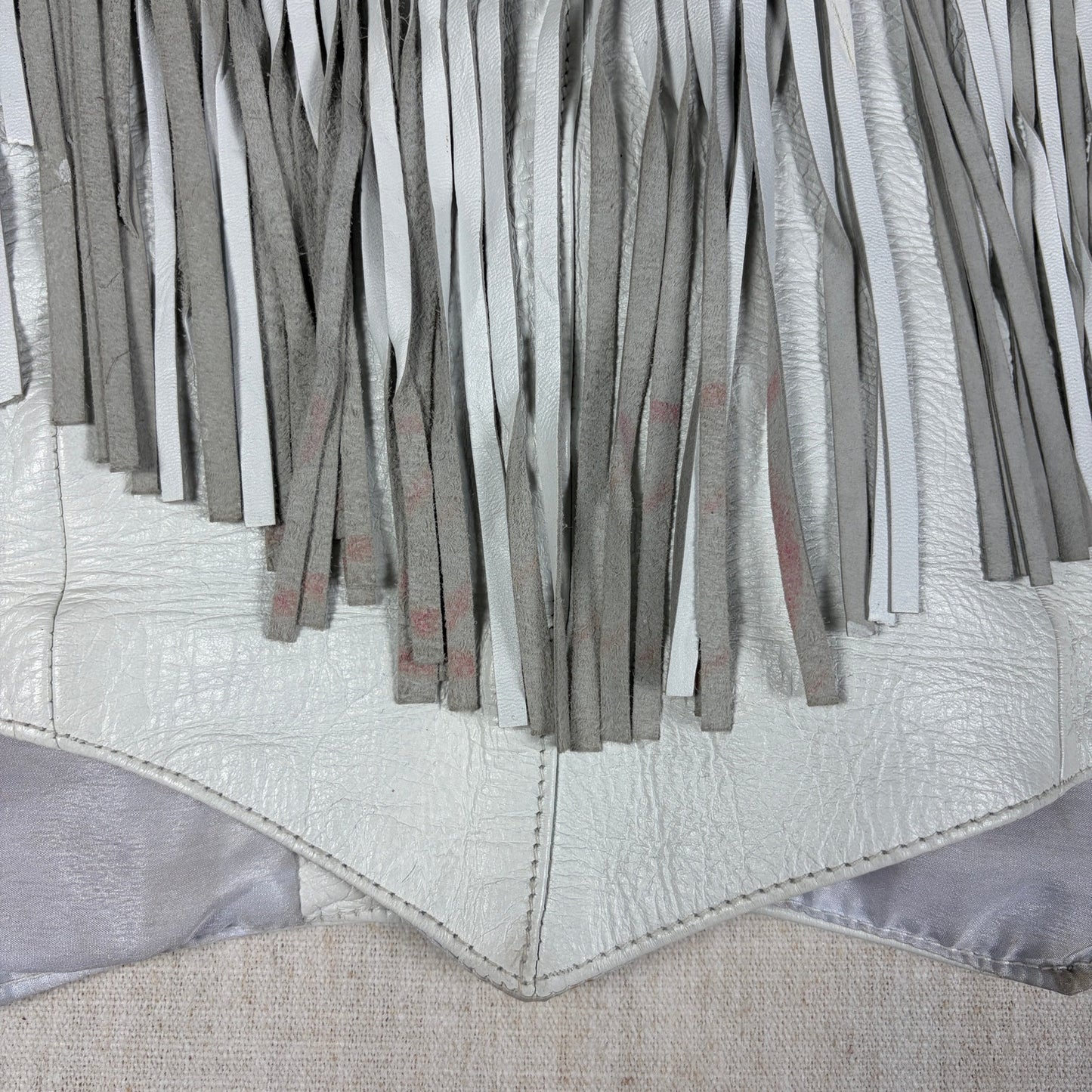 Pro Rider Premium Leather RARE Chaps + Vest Fringe Suede Rose Sz M/L White Set