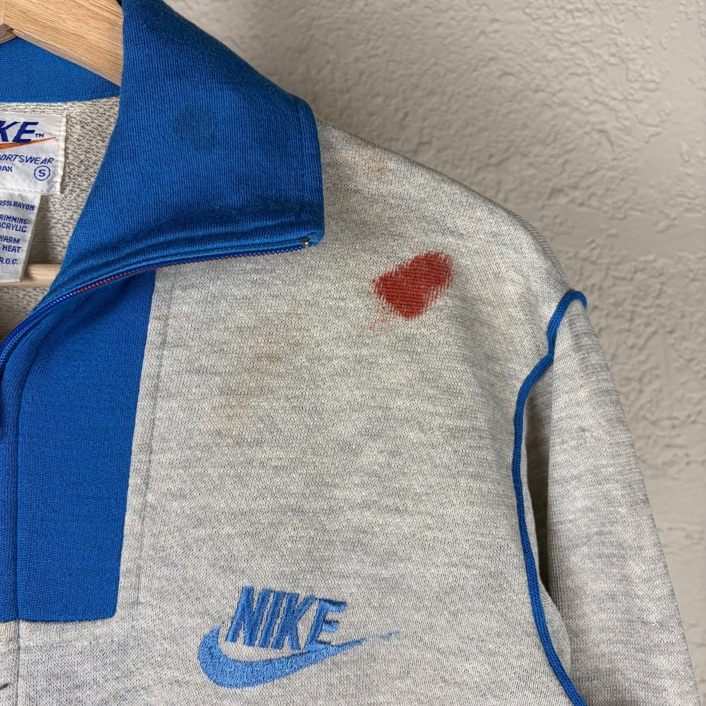 Vintage 1970s Nike Orange Swoosh Small Distressed Tracksuit Jacket