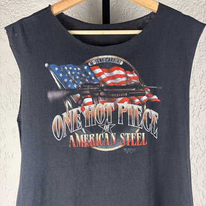 Harley Davidson 3D Emblem 1987 American Steel Gun Cut Off Medium Shirt