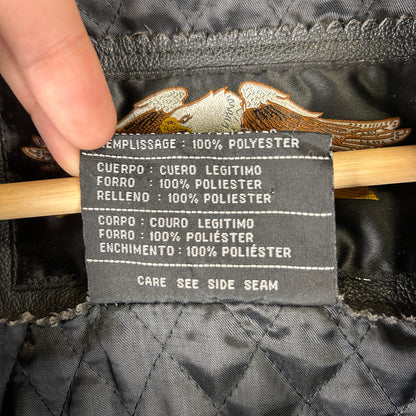 Harley Davidson Embroidered Flame Sleeves Ride Free Large Leather Jacket