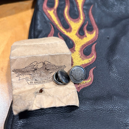 Harley Davidson Embroidered Flame Sleeves Ride Free Large Leather Jacket