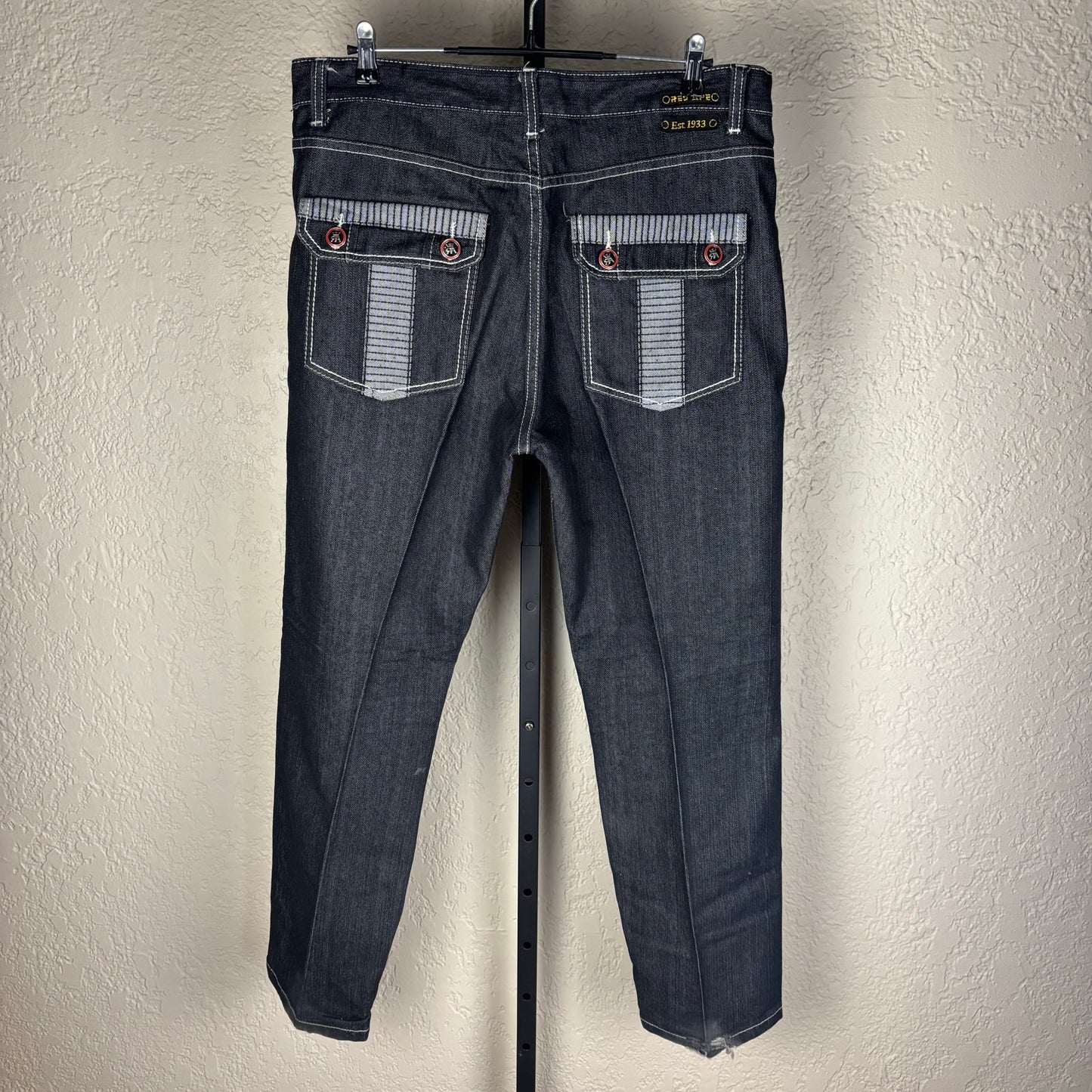 Y2K Red Ape Dark Wash Baggy Skater Sz 38 Embroidered Jeans Denim