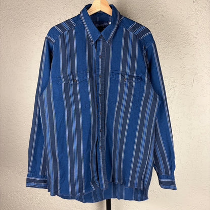 Wrangler Vintage 80s X Long Tails Large 100% Cotton Striped Button Down Shirt