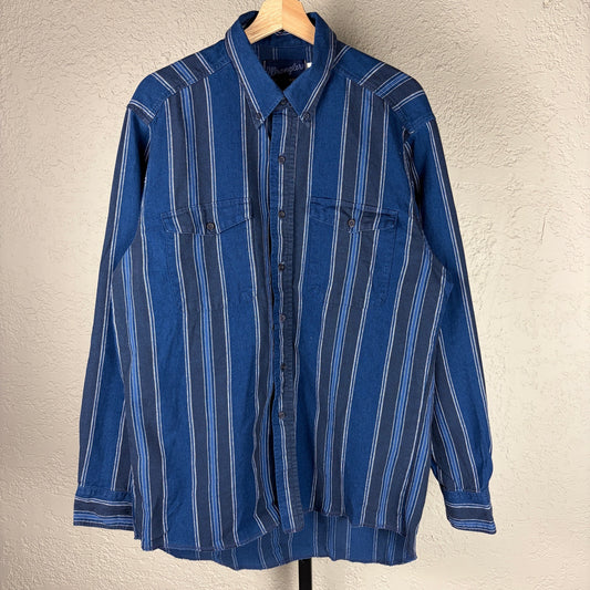 Wrangler Vintage 80s X Long Tails Large 100% Cotton Striped Button Down Shirt