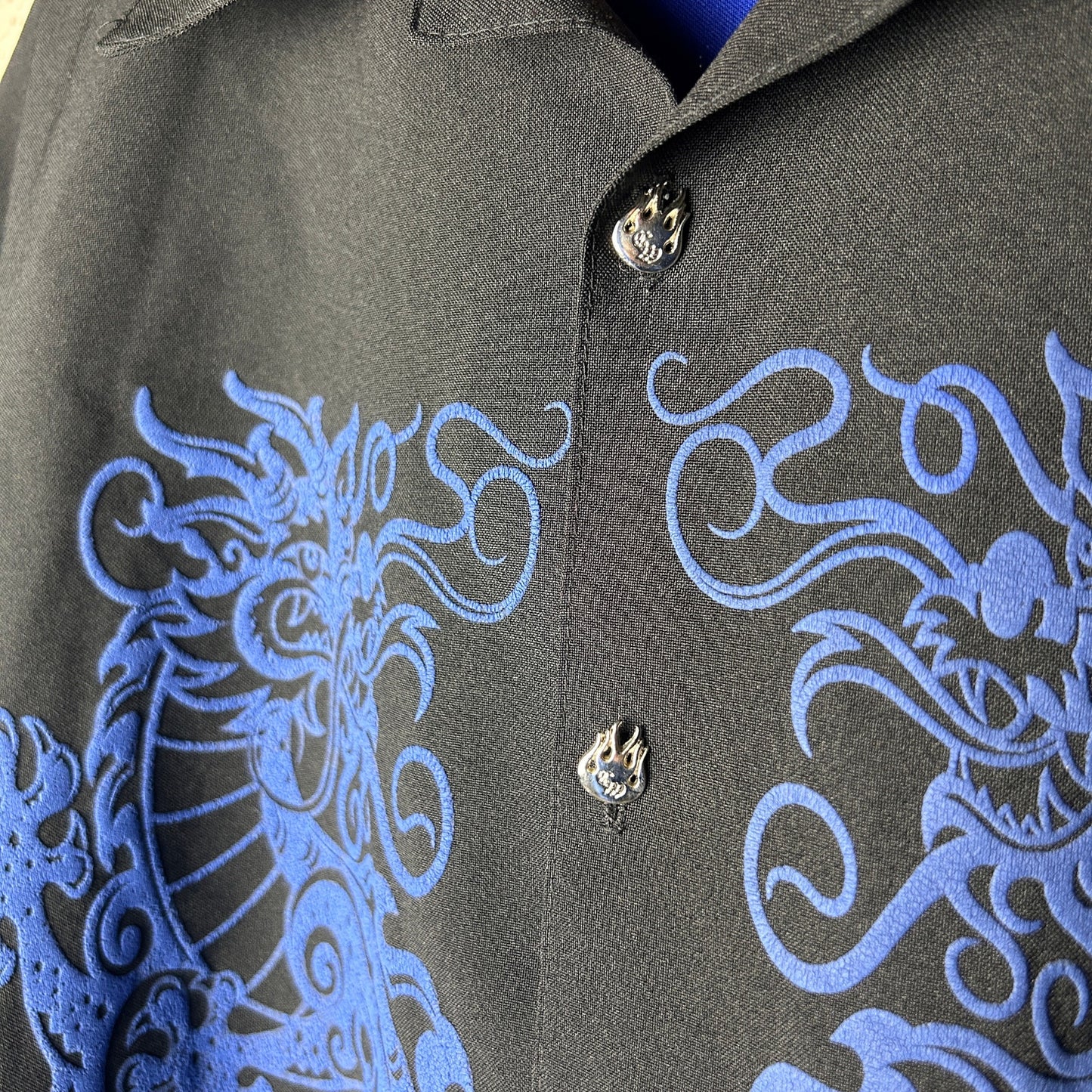 Casino Wear Dragon Tribal Flames Large Y2K Button Up Shirt