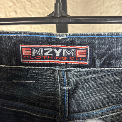 NWT Enzyme Jeans Co Y2K Sz 12 Embroidered Wide Leg Skater Jeans