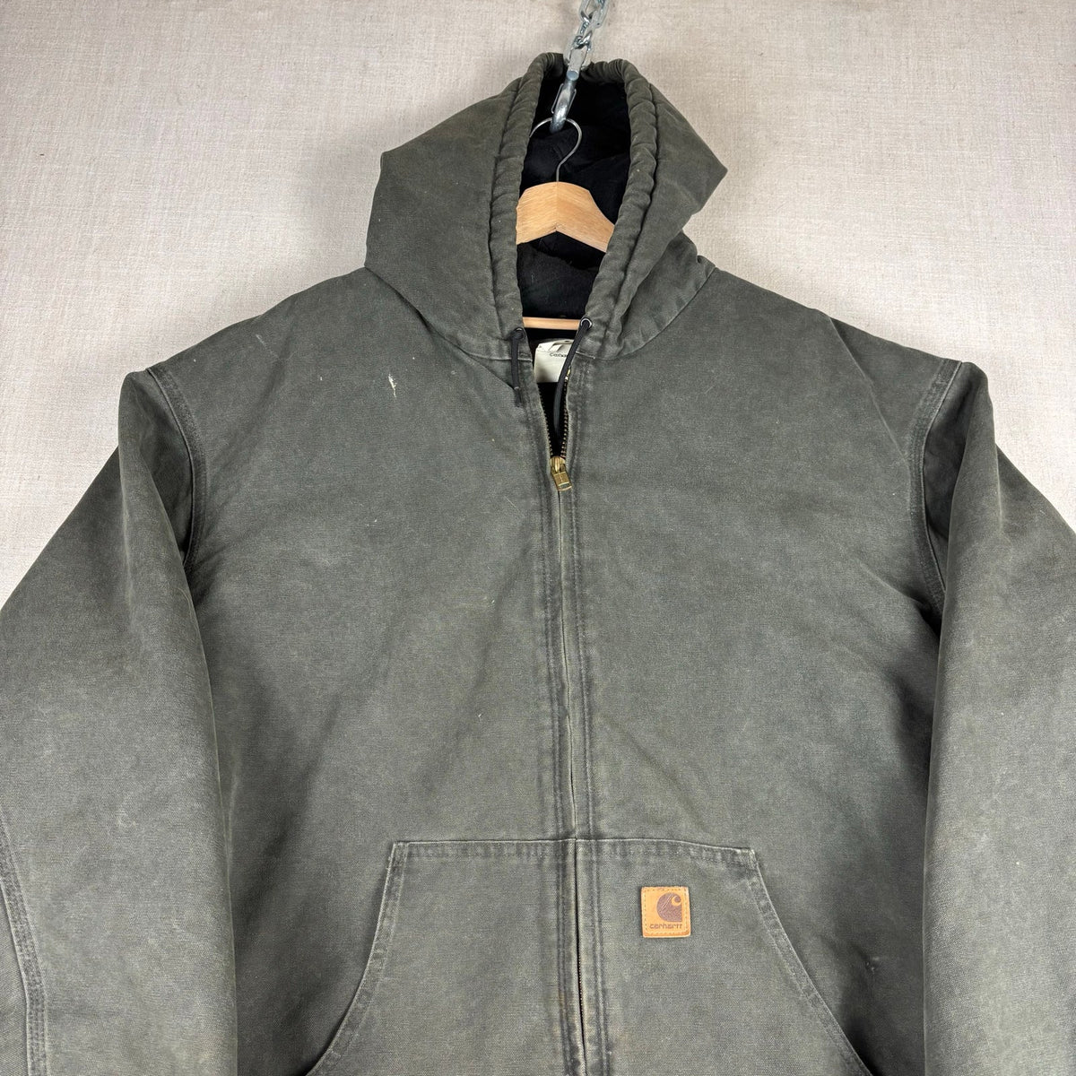Vintage Carhartt J130 Moss Green Quilted Hooded Jacket 4XL