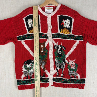 VTG Marisa Christina '94 Christmas Collection Farm Animal Large 3D Knit Cardigan