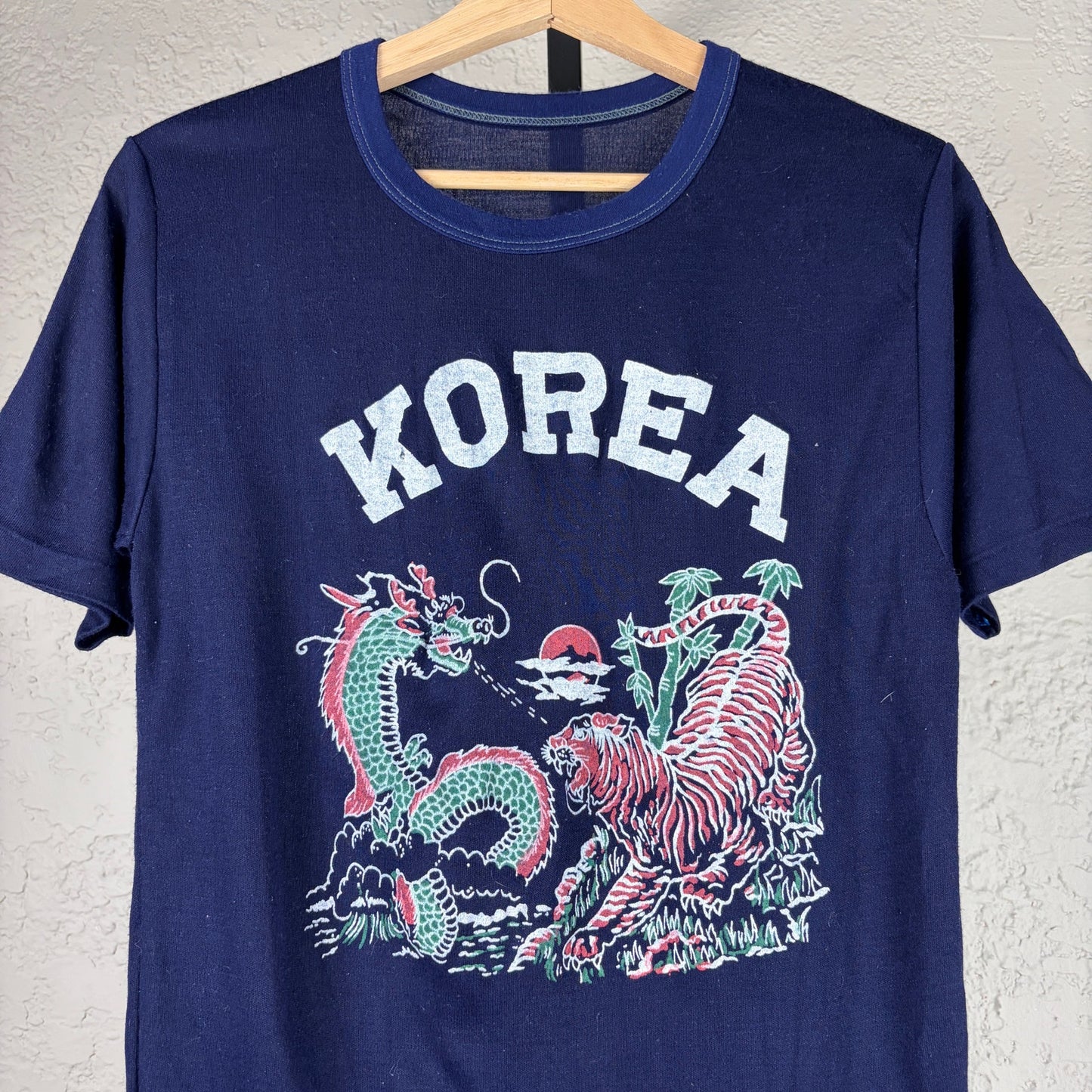 Vintage 80s Korea Tourist Dragon Tiger Thin Small Souvenir Tee