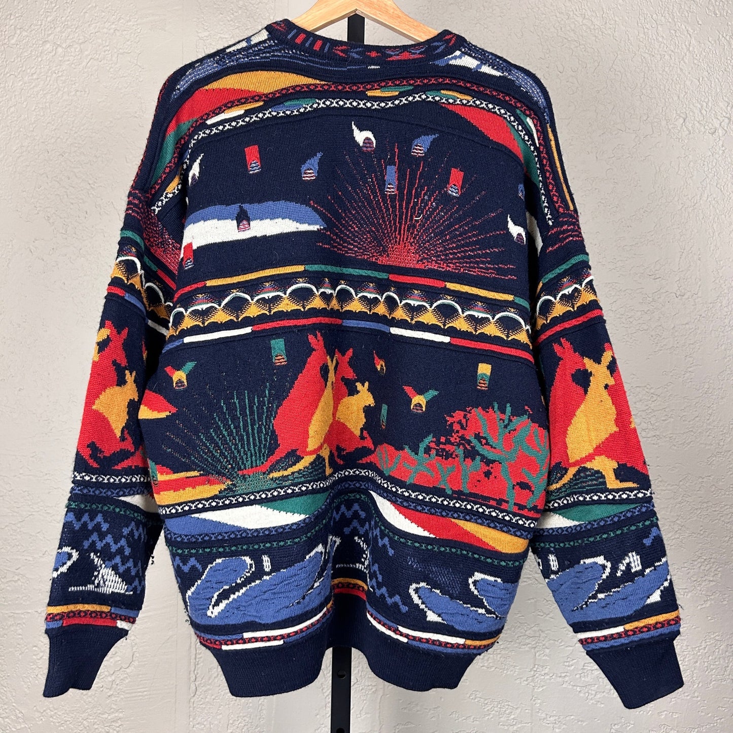 Meeroo Coogi Style Vintage 3D Cable Knit Crazy Large Kangaroo Sweater