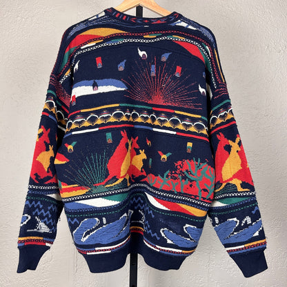 Meeroo Coogi Style Vintage 3D Cable Knit Crazy Large Kangaroo Sweater