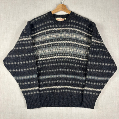 Vintage Alan Paine Shetland Wool Sz 46 Striped Rare Medium Knit Sweater