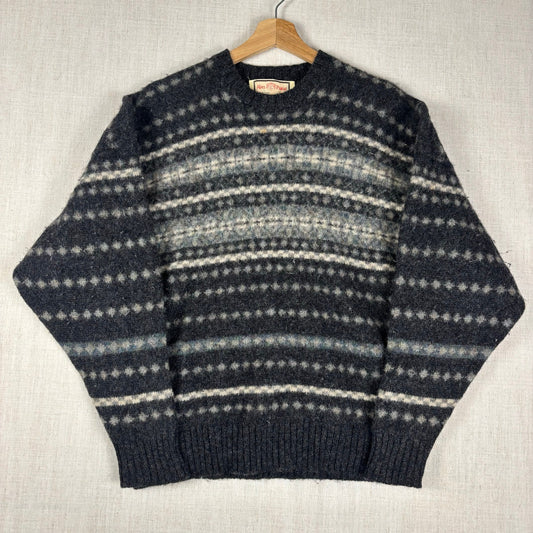 Vintage Alan Paine Shetland Wool Sz 46 Striped Rare Medium Knit Sweater