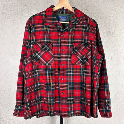 Pendleton 1960s Board Plaid Wool Loop Collar USA Made Large Flannel