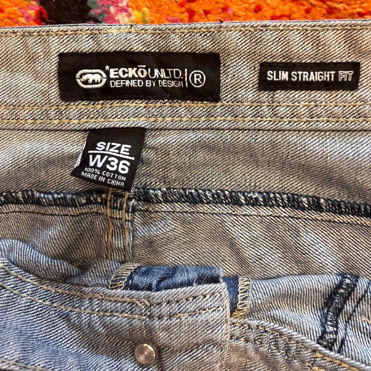 Ecko Unlimited Y2K Slim Straight Utility Sz36 Washed Denim Jeans
