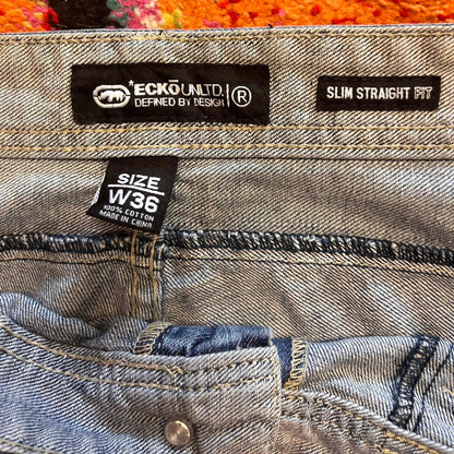 Ecko Unlimited Y2K Slim Straight Utility Sz36 Washed Denim Jeans