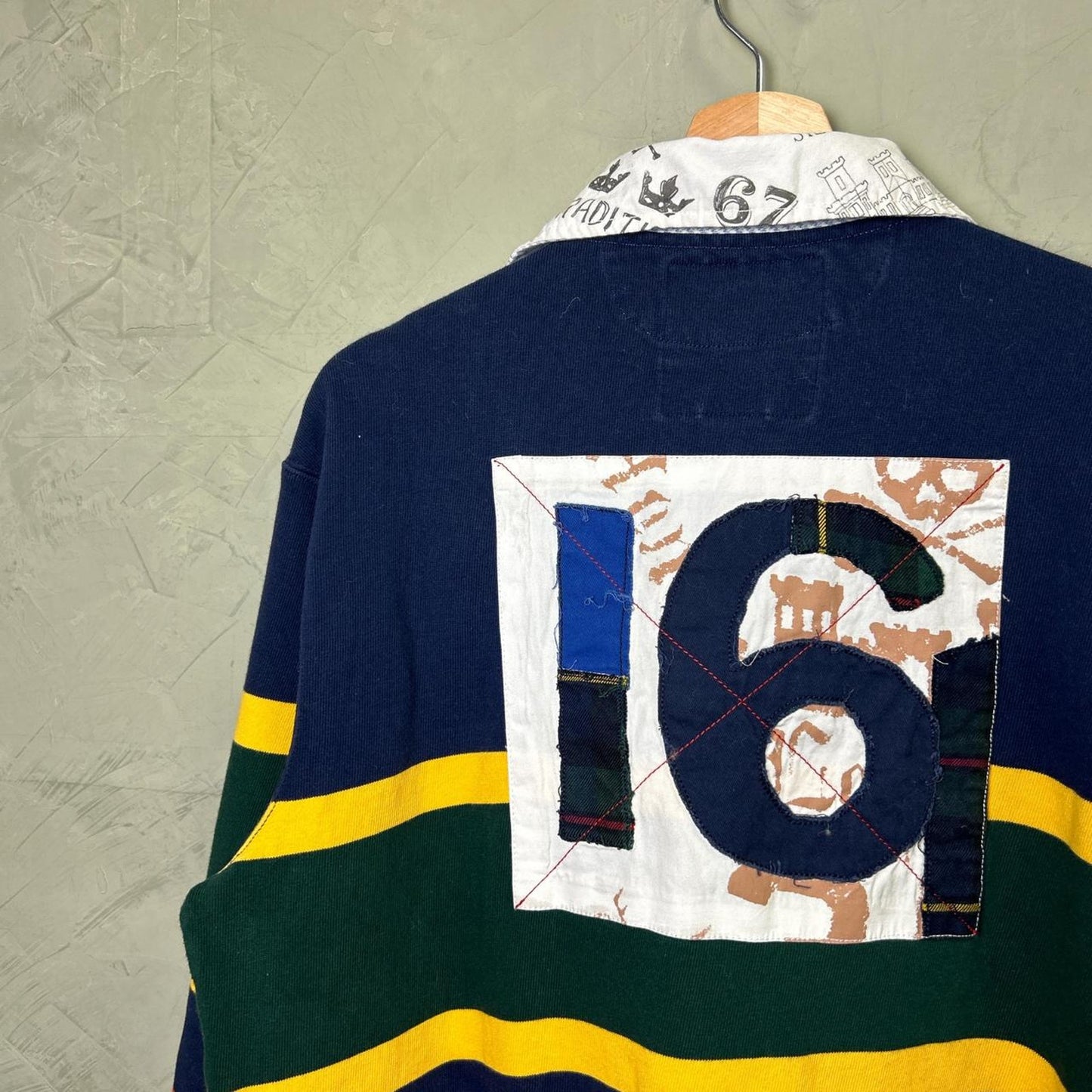 Polo Ralph Lauren RL 4 Color Block Striped Castle Lion Patch Large Rugby Shirt