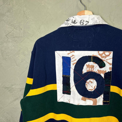 Polo Ralph Lauren RL 4 Color Block Striped Castle Lion Patch Large Rugby Shirt